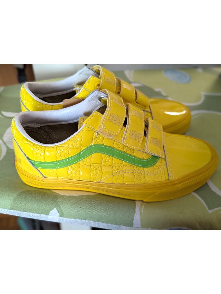 Nwob Vans X Haribo Yellow Gummy Bear Kids Shoes With Velcro Straps & Colorful Si